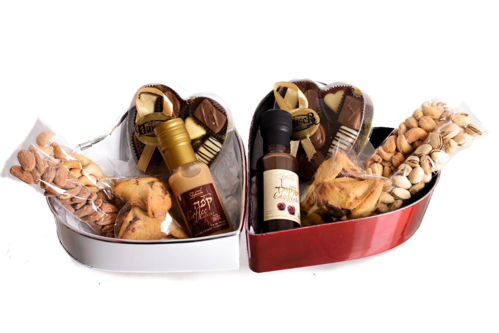 Heart-shaped box filled with goodies