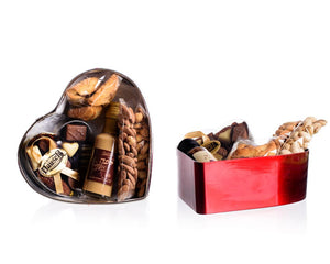 Heart-shaped box filled with goodies